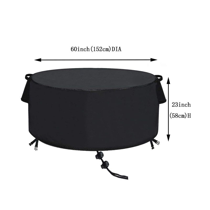 TheElves Fire Pit Cover, Round Firepit Covers Waterproof for Outdoor Fire Pit, Windproof Heavy Duty Covers for Propane Firepit & Fire Bowl & Fire Ring & Patio Round Table - 60''Dia x 23''H (Upgraded) - Image 4